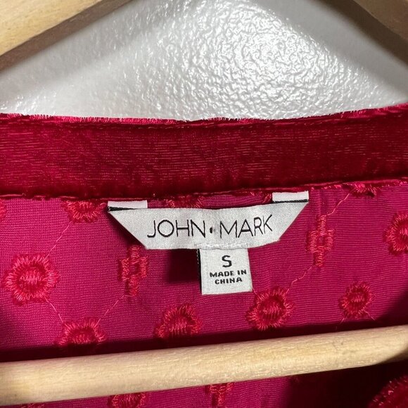 John Mark Velvet Tunic Top Size Small Red Embroidered Roll Tab Sleeve Peasant - Picture 3 of 10